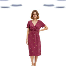 Ex White Stuff Women’s Dress- Short Sleeve Embroidered Wrap Plum Floral