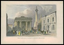 1831 DEVON Antique Print TOWN HALL COLUMN LIBRARY DEVONPORT Hand colour (DPL28)