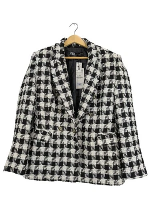 ZARA Blazer en maille tricotée Dames Blazer T EU 40 noir-blanc style décontracté - Photo 1/4