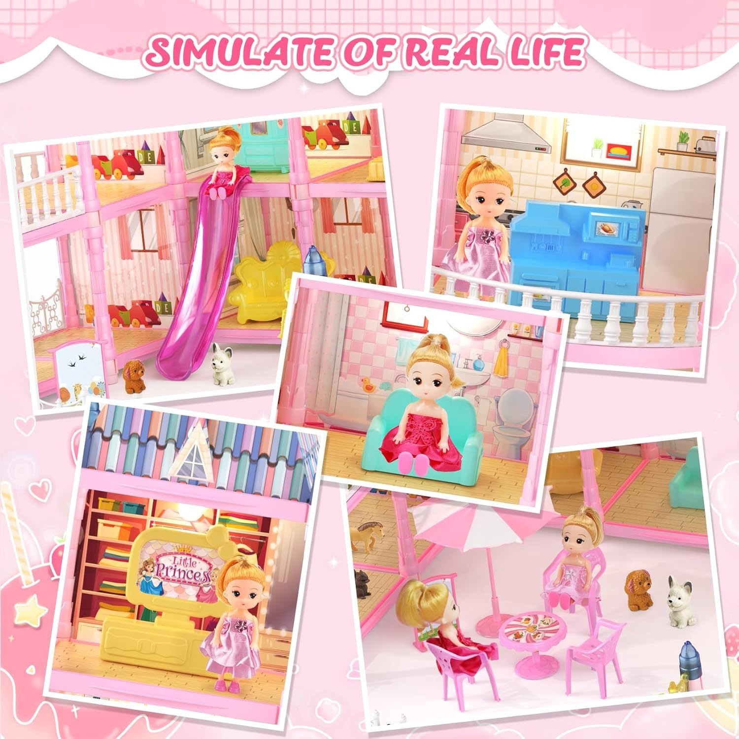Doll House for Girls, Dream Dollhouse 4-Story 15 Rooms with 2 Dolls, Lights