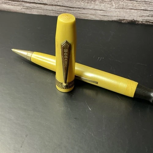 Vintage 1930s-40s Stratford Rare Yellow Celluloid Fountain Pen -Lever Filler 14K image 2
