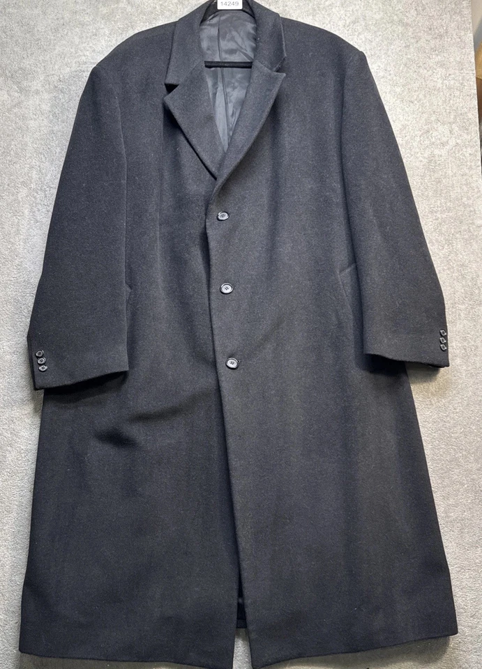 Jos A Bank Men’s Black Cashmere Overcoat 50R Long Wool Blend Dress Coat - Image 2 of 4
