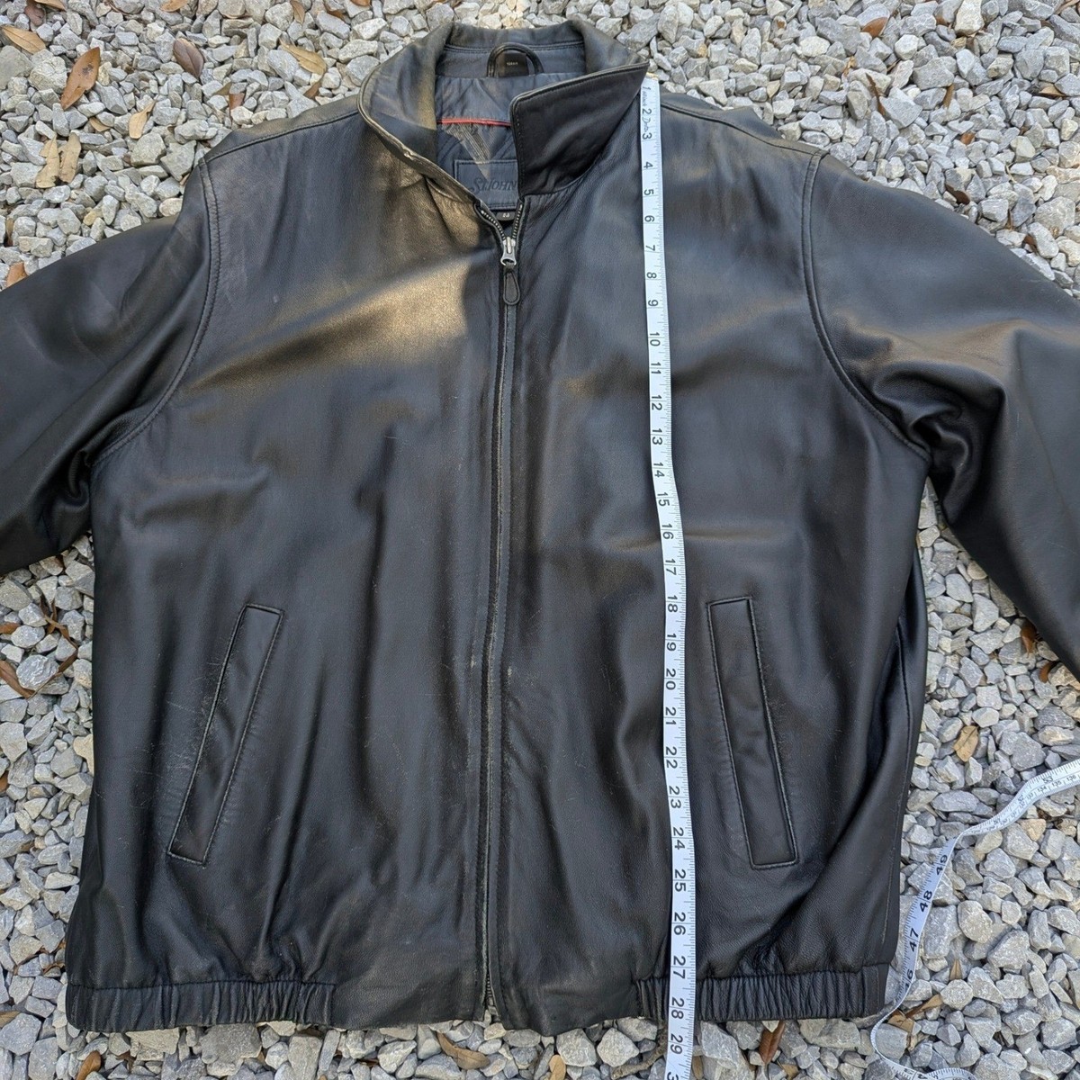 St. Johns Bay Mens Black Leather Bomber Jacket XL Full Zip Quilted