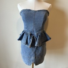 y2k Fashion Nova Mini denim pinafore dress with ruffles XS 
