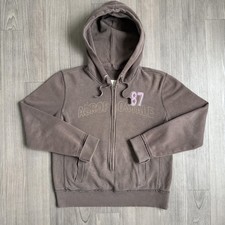 Aeropostale Hoodie Womens XL Brown Full Zip A87 Fleece Spell Out Logo Sweatshirt