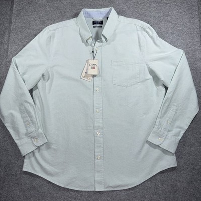 Chaps NEW Men's Striped Seacoast Wash 100% Cotton Oxford Woven Shirt Green White