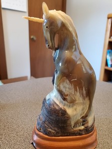 Rearing Unicorn Hand Carved from Buffalo Horn in Thailand - Price Reduced!