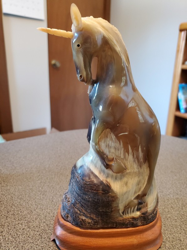 Rearing Unicorn Hand Carved from Buffalo Horn in Thailand - Price Reduced!