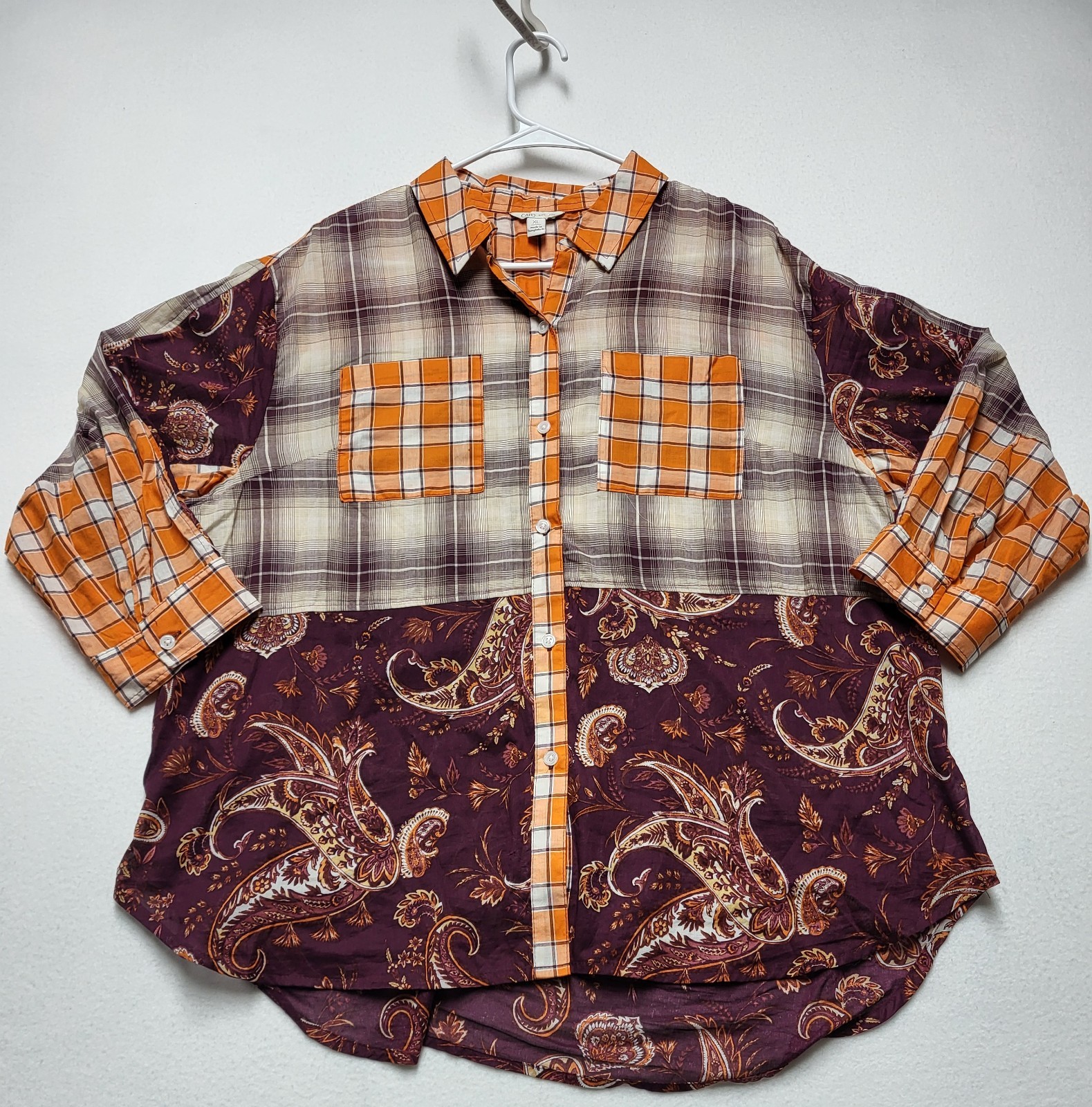 Cato Est. 1946 Button Front Patchwork Shirt - XL … - image 1