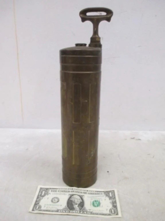 Antique Brass Hand Pump Fire Extinguisher Vintage Copper Fire Sprayer Decor