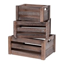 Large Vintage Brown Wooden Crates For Dispaly,Set Of 3 Wood Crates With Handl...