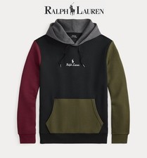 Polo Ralph Lauren ColorBlock Script Double Knit Black Green Red Hoodie Large 