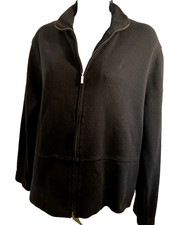 SUÉTER CÁRDIGAN FACONNABLE TALLA MEDIANA 100% ALGODÓN NEGRO CREMALLERA Busto-20" cruzado