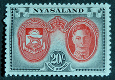 Nyasaland 1945 20/- high value SG 157 Mint hinged cat £35