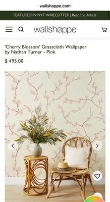 wallshoppe Cherry Blossom Floral Grass Cloth Wallpaper Pink/Cream 35in x 20ft