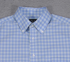 Jos A Bank Traveler Shirt Mens 16-34 Traditional Fit Blue Button Up Long Sleeve