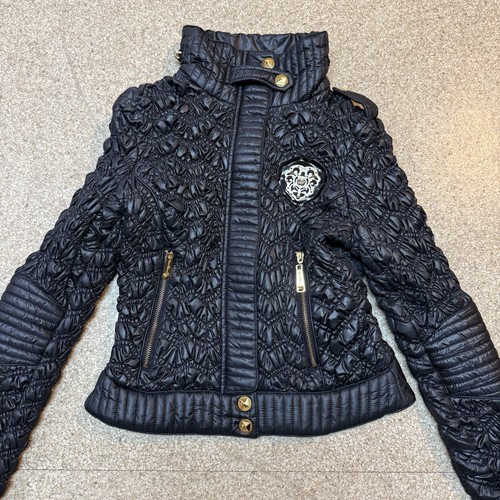 Vintage Y2K Apple Bottom Jeans Black Gold Stretch Puffer Jacket Womens Sz Small - Picture 4 of 14