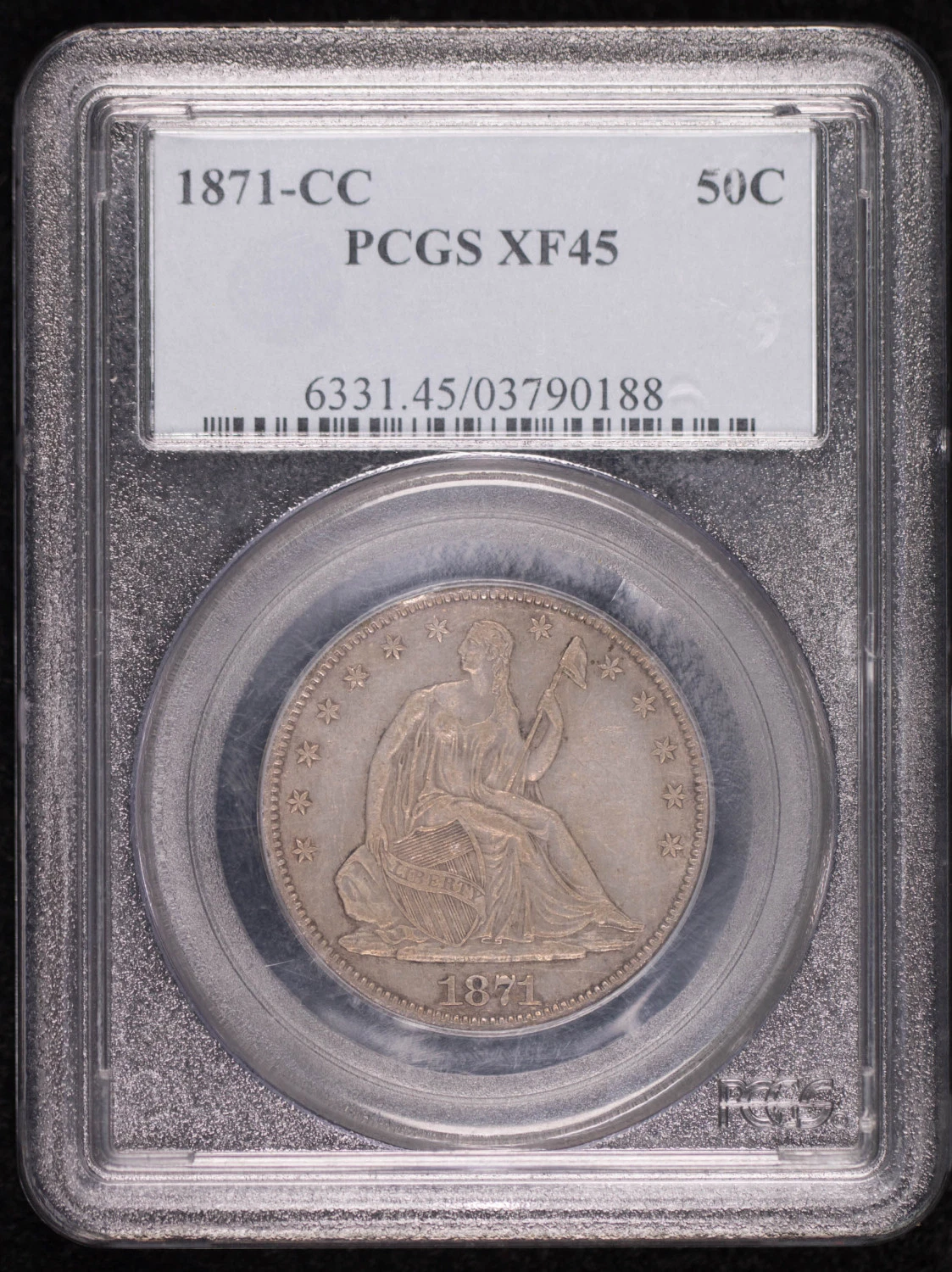 1871 CC Half Dollars Liberty Seated PCGS XF-45