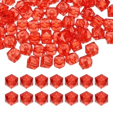 8mm Acrylic Cube Faceted Beads, 300 Pcs Diamond Spacer Beads, Red