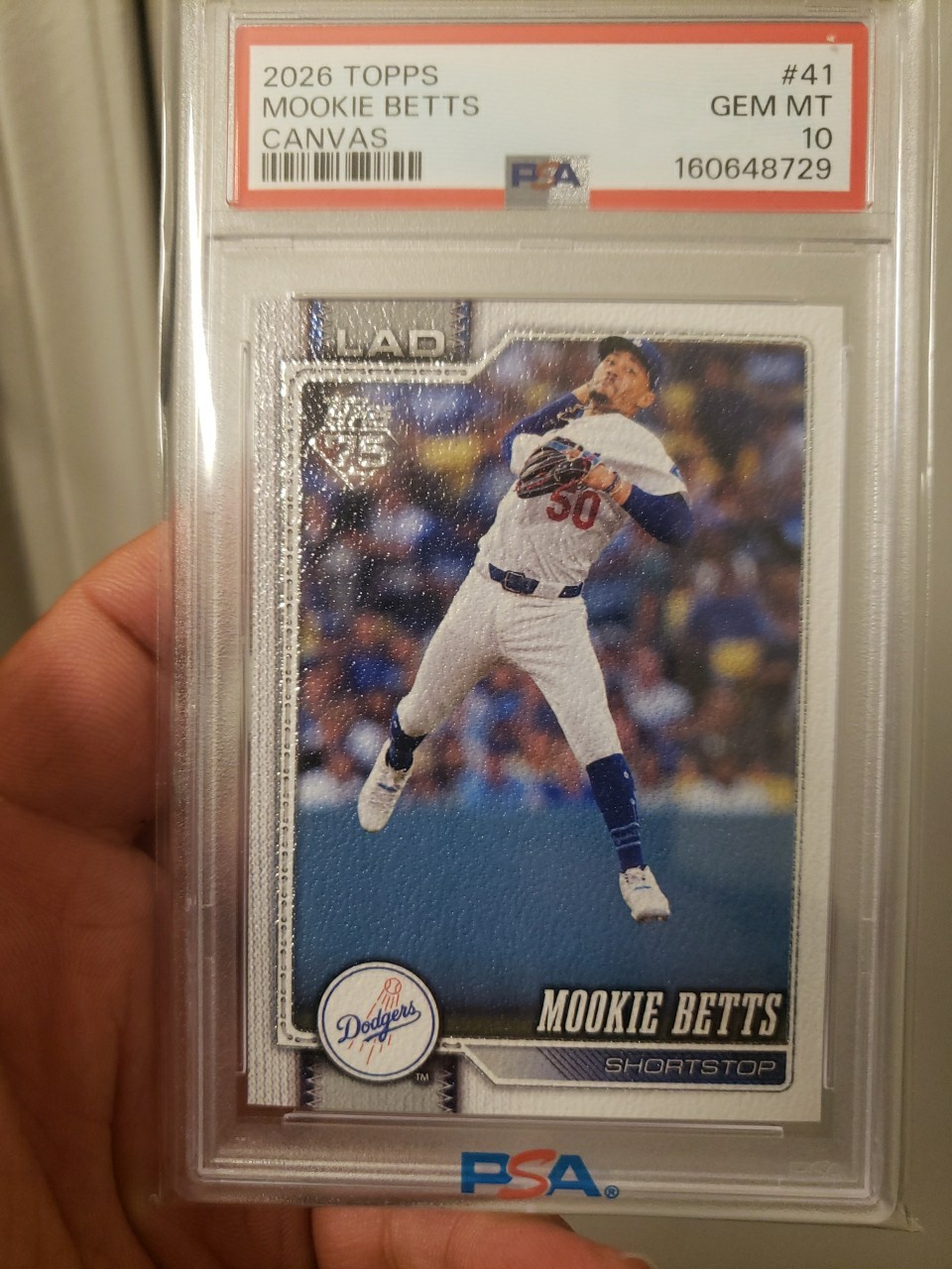 2026 Topps Series 1 Mookie Betts Canvas /50 Dodgers PSA 10 view 1