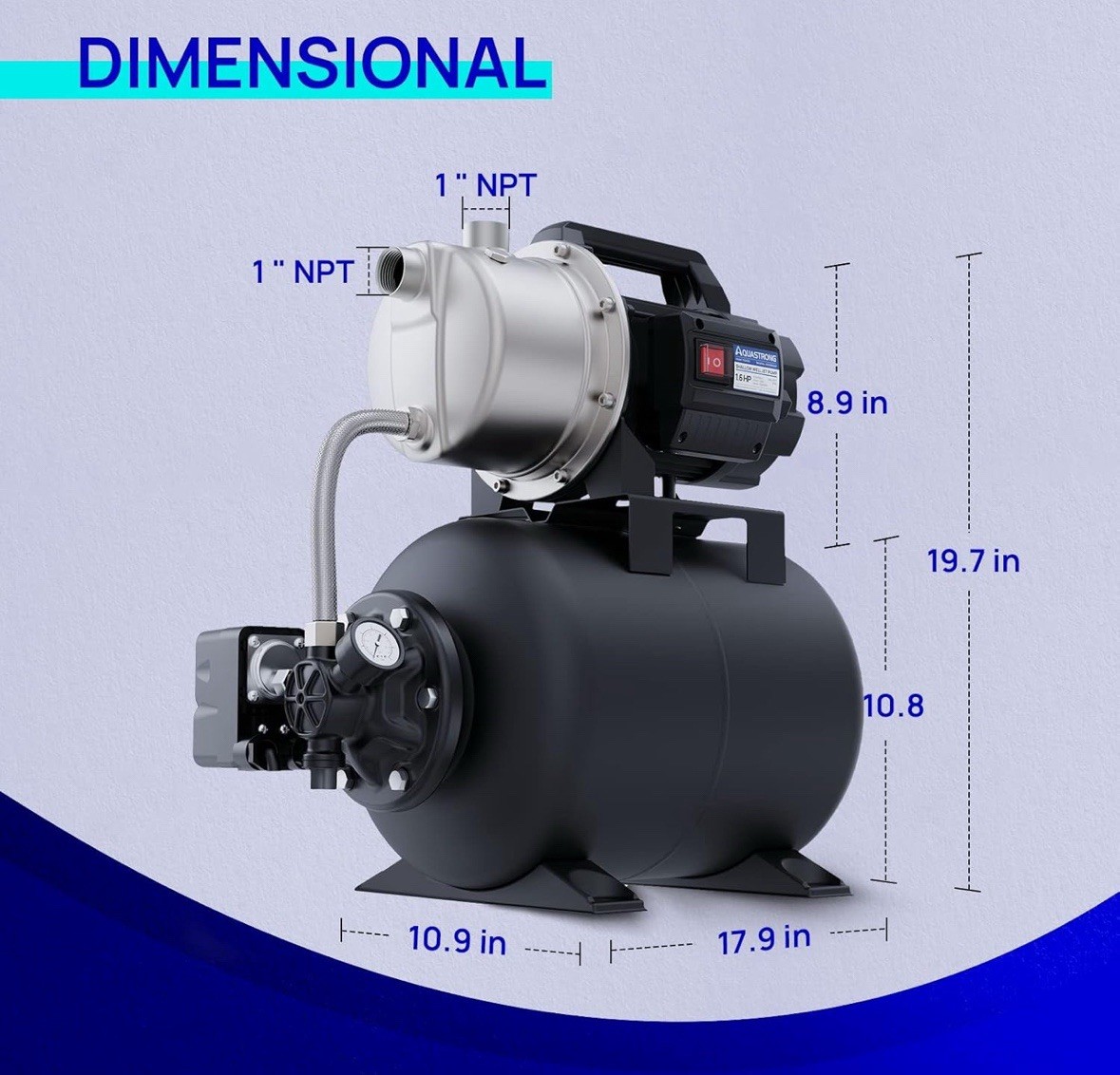Aquastrong 1.6 HP Shallow Well Pump with Pressure Tank, 1320 GPH, 115V