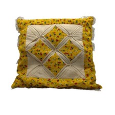 Cathedral Window Quilt Pattern Throw Pillow Handmade 12"x12" Ruffle Cottage Core