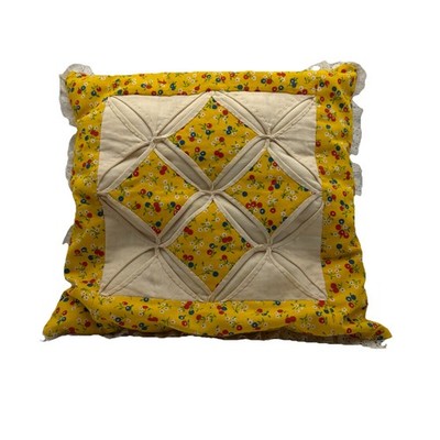 Cathedral Window Quilt Pattern Throw Pillow Handmade 12''x12'' Ruffle Cottage Core