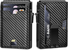 Men's Slim PopUp Bifold Carbon Fiber Wallet, RFID Blocking, Money Clip, Men Gift