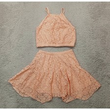 Paisley Lane 2 Piece Skirt Set Girl's 7 Peach Lace Lined