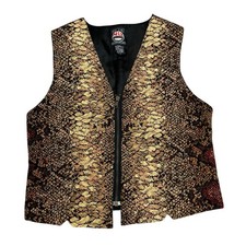 NU-ID Women s Tapestry Brocade Vest Size Large Tan Black 90s/00s Vintage Snake