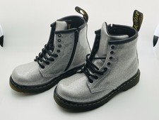Dr. Martens Silver Glitter J Combat Boots Side Zipper Kids size 10 US New Unworn