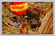 Vintage Kellogg's Battle Creek Factory Postcard with Yogi Bear Hot Air Balloon