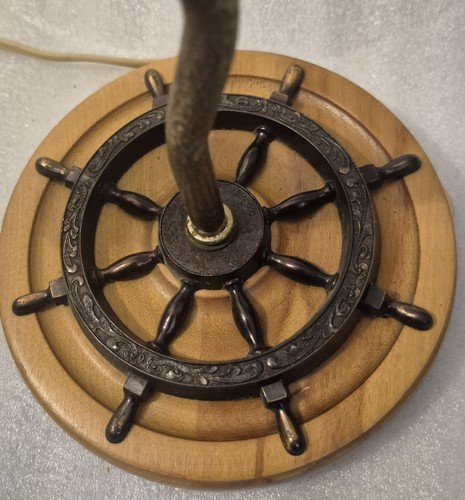 Vintage Nautical Ship Wheel Wall Sconce Lamp Brass Wood Maritime Light Decor - Picture 6 of 10
