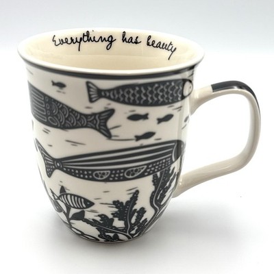 Karma Fish Coffee Mug Black White Ocean Sea Life Quote  Everything Has Beauty 