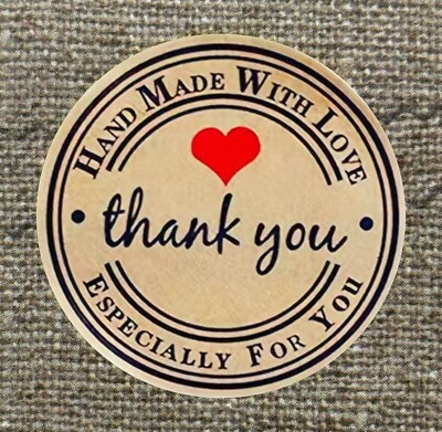100 ''thank you Hand Made With Love Especially For You'' Round  Gift Stickers 1 