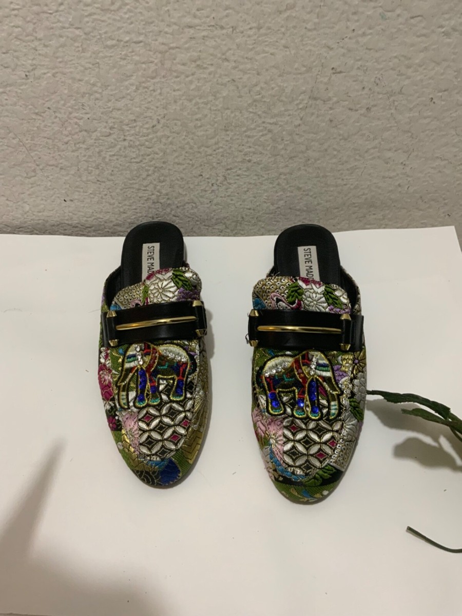 Steve Madden Kera Slip On Mules Embroidered Elephant Floral Beaded