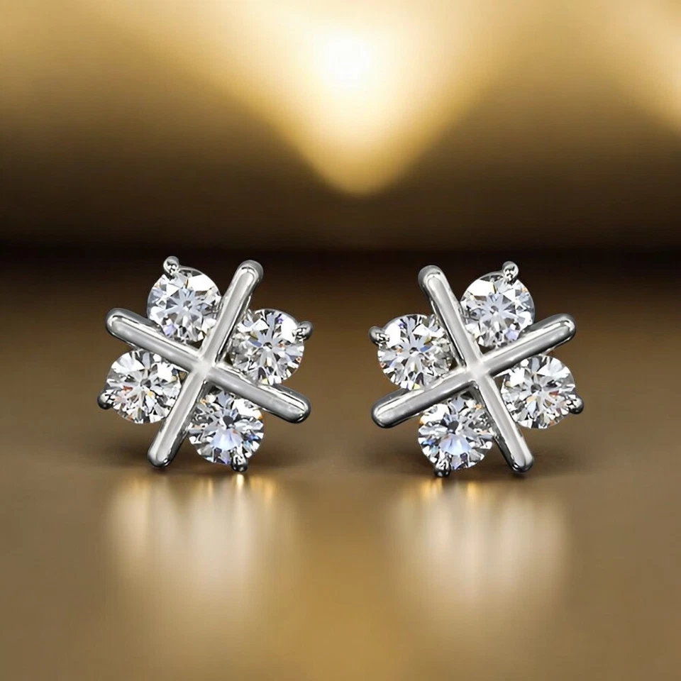 950 Platinum Women Diamond Earring Studs Round Cut Lab Grown 1 Carat - Image 2 of 4