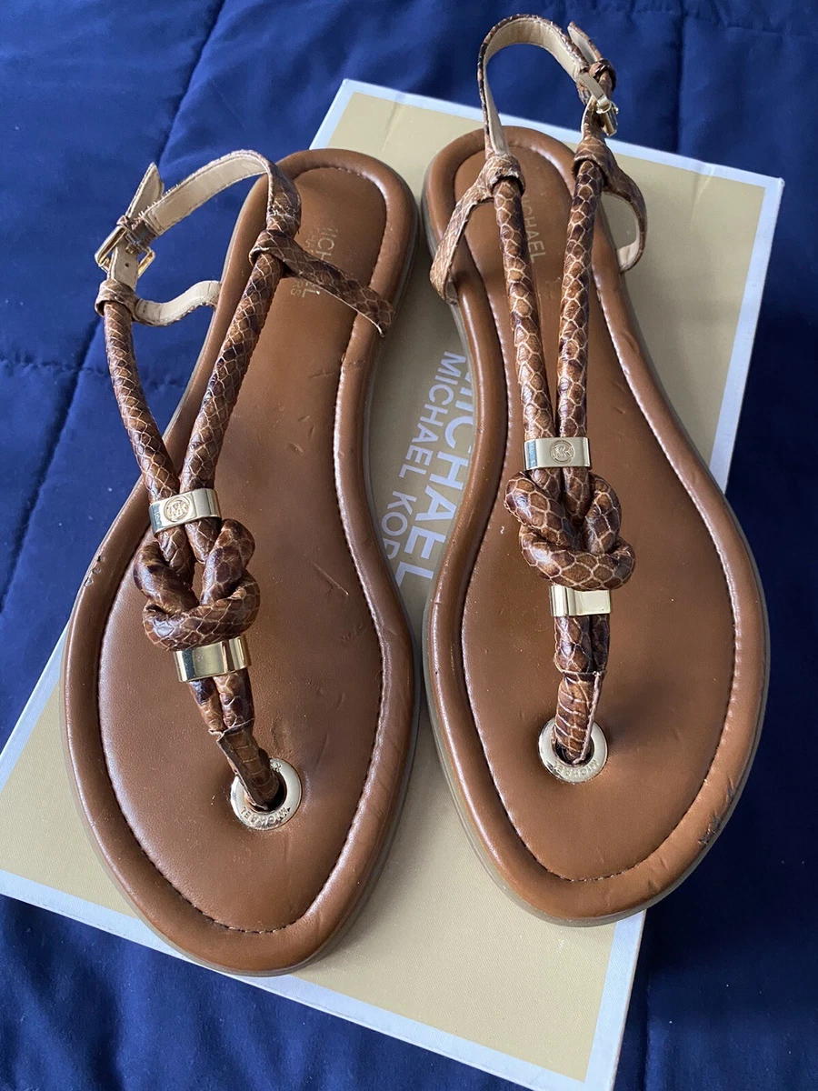 Michael Kors Holly Sandals Gold Logo Brown Size 9M New in Box eBay
