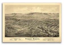 1876 Walla Walla Washington Vintage Old Panoramic City Map - 16x24