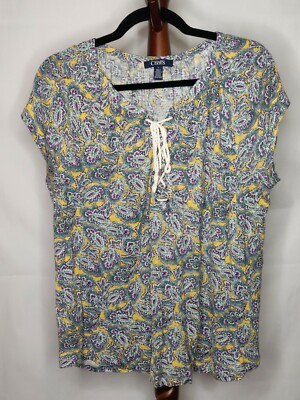 Chaps women's size M t-shirt multicolor floral scoop neck with tie cap sleeves