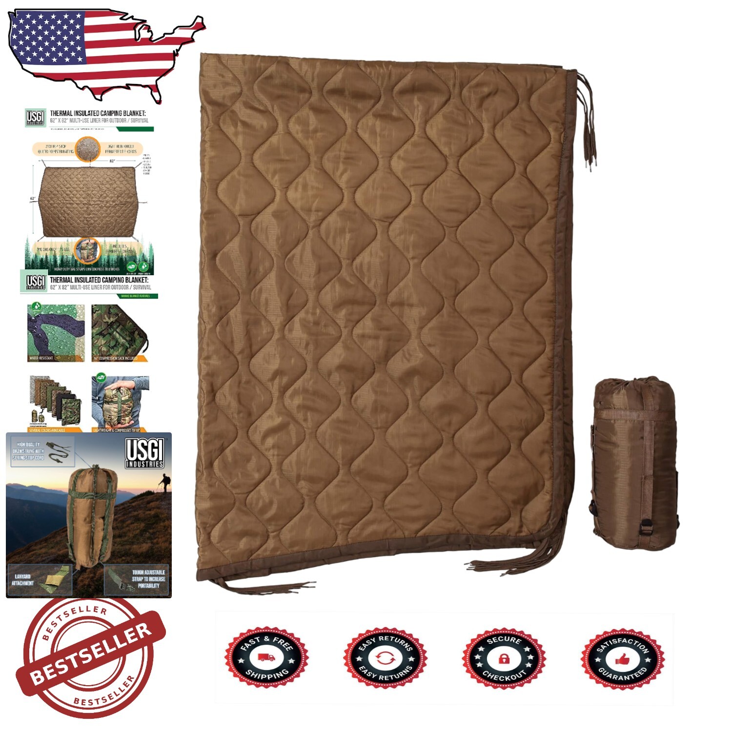 Thermal Insulated Water-Resistant Military Woobie Blanket for Camping