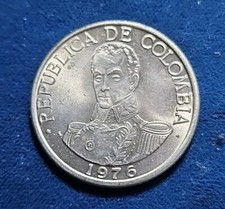 1976 Colombia 1 Peso Actual Coin  (KM.#258)