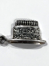 Sterling Silver .925 Birthday Cake Charm 9mm x 19mm Bracelet Necklace NEW