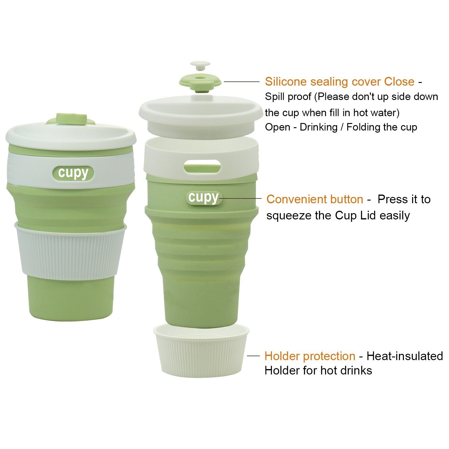 Cupy Reusable Coffee / Tea Travel Cup 100 Leak Proof & Collapsible