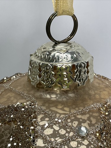 Frontgate Glass, Hand Embellished Gold, White Teardrop Ornament Large - Picture 5 of 7