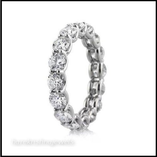 Lab Created 2CT Round Cut Diamond Full Eternity Band Ring 14K White Gold Finish - Picture 5 of 6