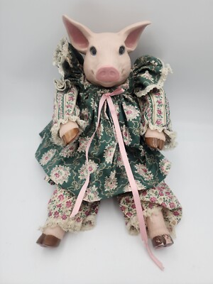 VTG 1991 Ceramic Pig Doll Floral Dress Hand Painted Rare Signed