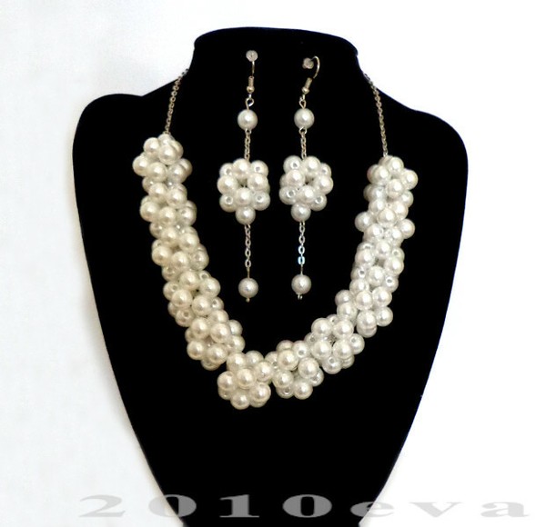 ELEGANTE SET COLLAR CADENA PENDIENTES PERLAS BLANCOS Ref.B107 + REGALO/GIFT