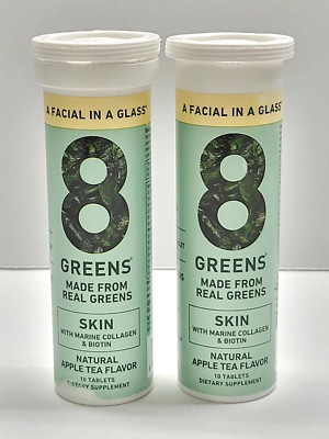 8 Greens SKIN Daily Greens APPLE TEA - 20 Effervescent Tablets w Marine Collagen