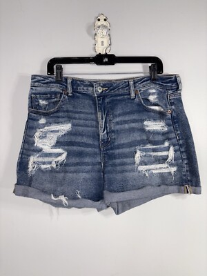 American Eagle Shorts Blue Medium Wash Mom Cuffs Ripped